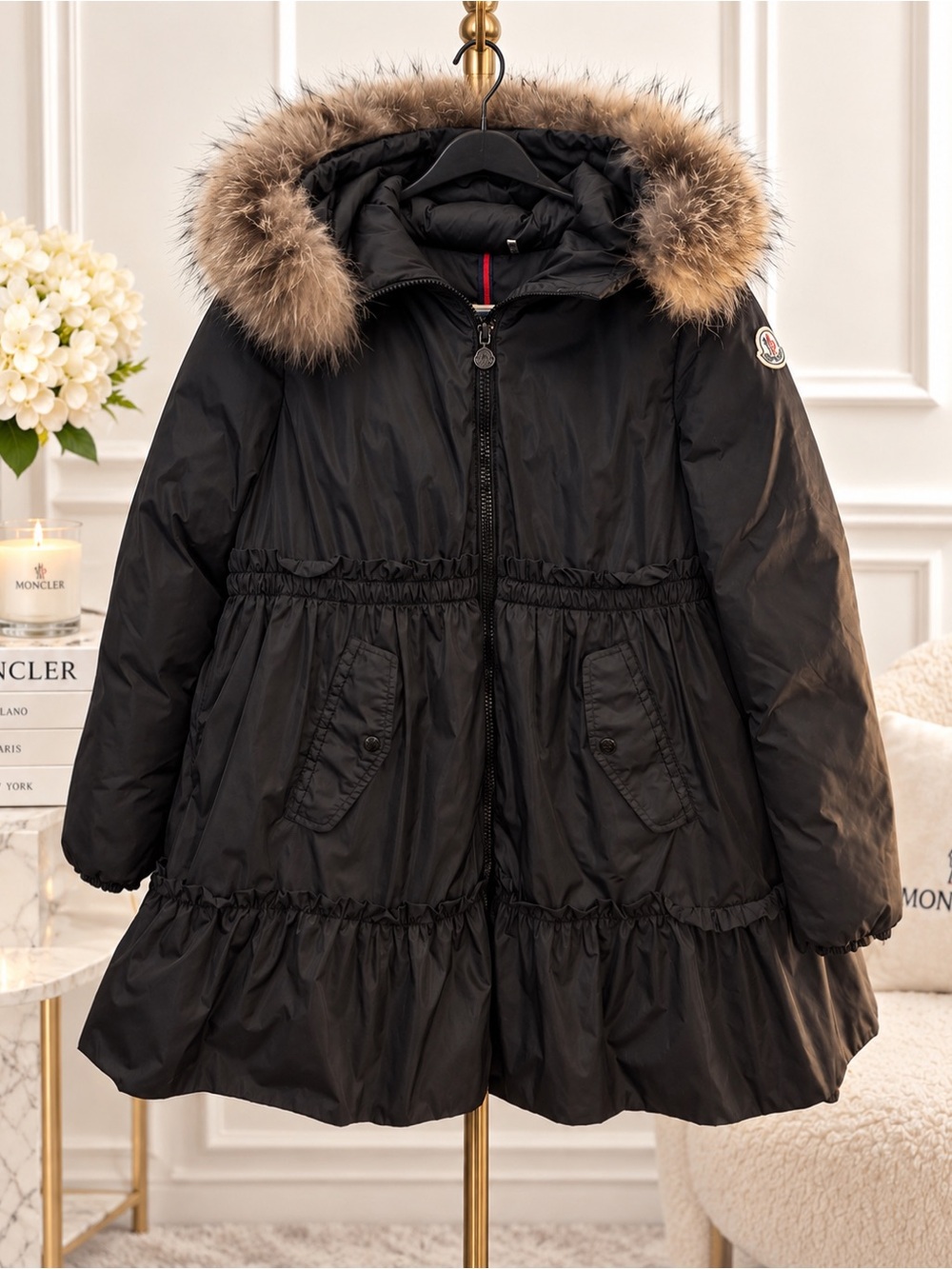 RARE Moncler Enfant Tourterelle Parka Size 12A (Fits Adult XXS/XS) -Real Fox Fur
